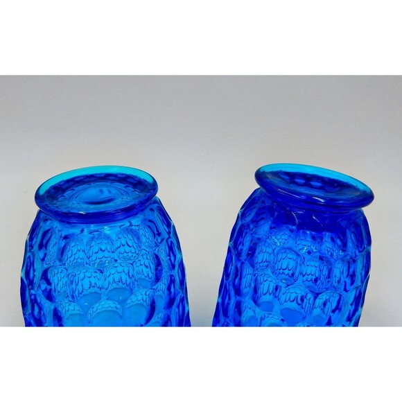 Fenton Glass Colonial Blue Thumbprint Sugar Bowl Creamer Pitcher Lid Set - Picture 10 of 13